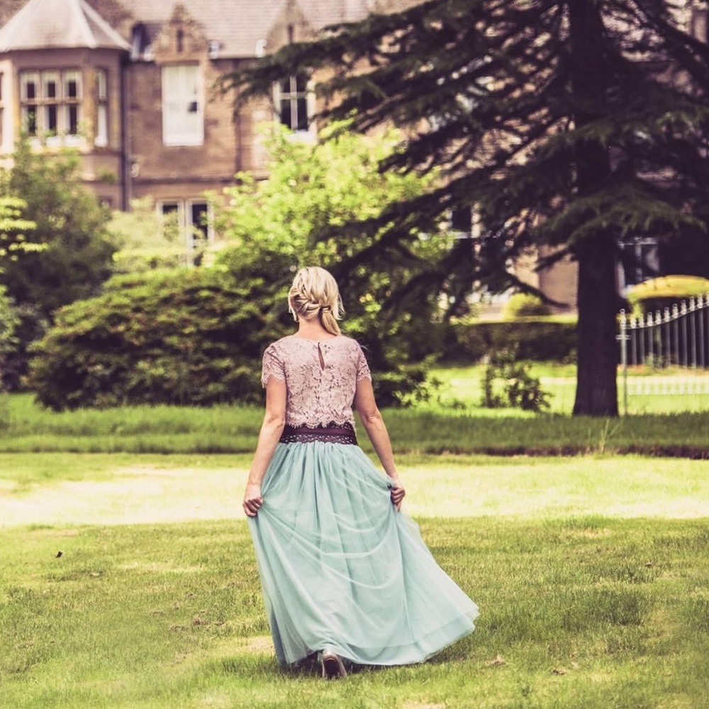 Floor length green tulle skirt